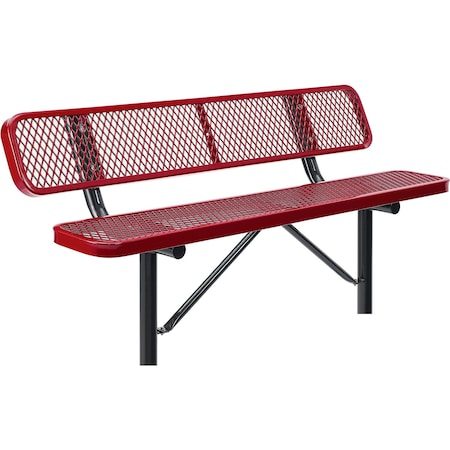 Global Industrial 6ft Outdoor Steel Bench w/ Backrest, Expanded Metal, In Ground Mount, Red 277154IRD